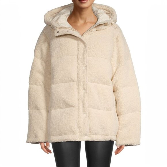 Good American Faux Shearling Cocoon Puffer Jacket - Picture 3 of 6